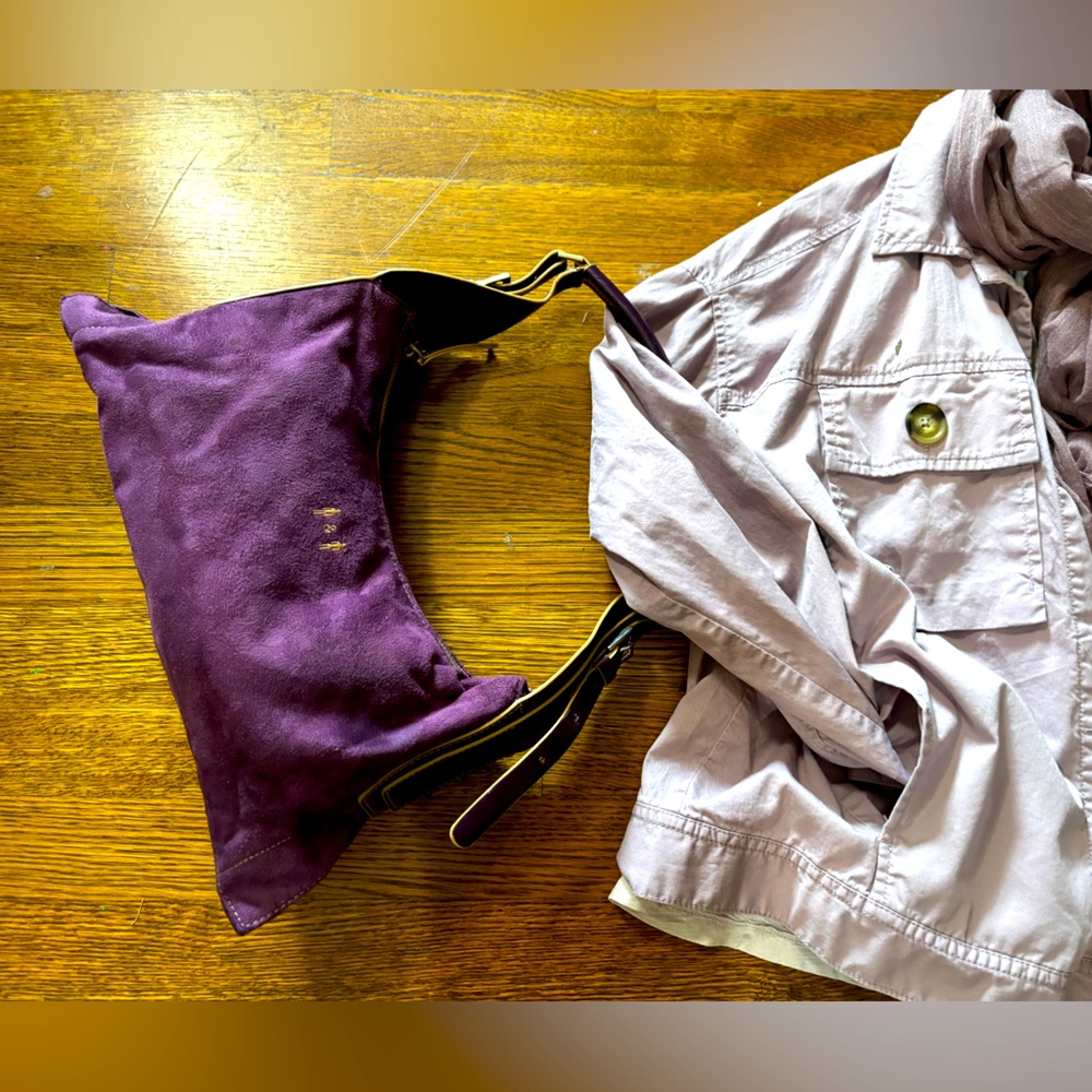MATT & NAT vintage purple vegan suede small hobo bag, key tab and zip pocket